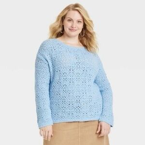 Universal Thread Sky Blue Crochet Sweater- NWT